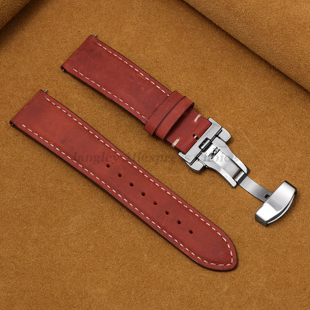 Genuine Calfskin Leather Watchband for Seiko for Omega Business Watch Band 14/16/18/20mm 22mm Butterfly Buckle Stitching Straps