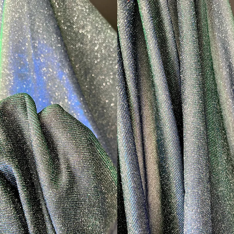 Colorful Blue Gradient Glitter Fabric Elastic Knitting By The Meter for Clothes Performance Dress Diy Sewing Designer Cloth Gold
