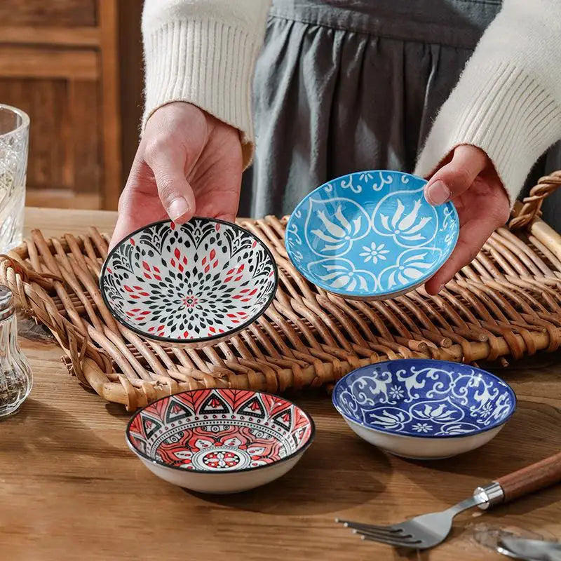 【HGPA】Ceramic Condiment Dishes, Bohemian Style Plates, Sauce Dishes, Suitable For Kitchens, Restaurants, Sushi Shops