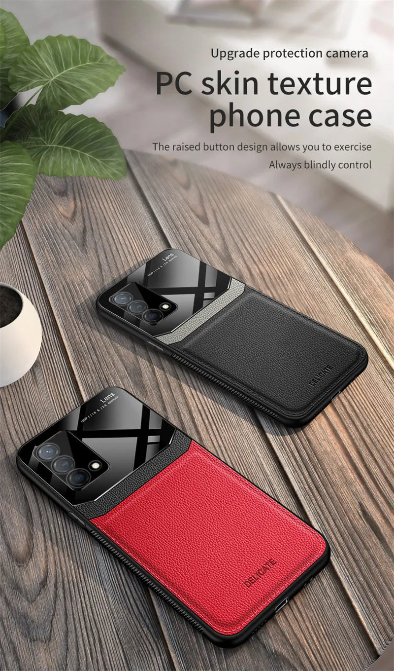 Realme GT Master RMX3363 RMX3360 Case Leather Glass Texture TPU Bumper with Plexiglass Back Cover for Realme GT Master Edition
