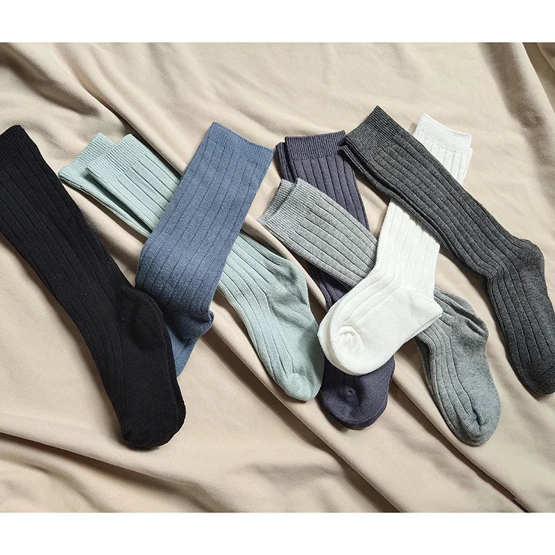 New Fashion Solid Baby Boys Girls Knee High Long Socks Cotton Breathable Stripe Soft Kids Sock Children School Uniform Socks