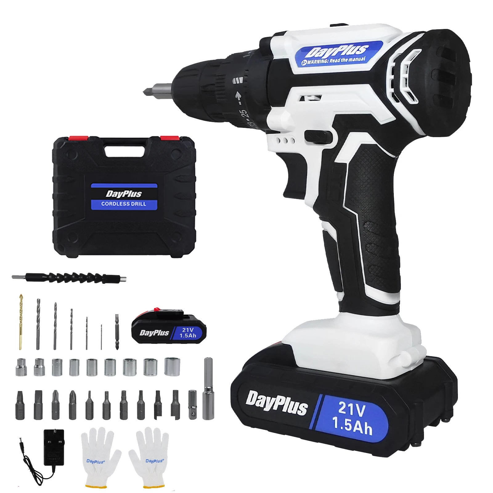 45Nm Cordless Drill with 2 X 1.5Ah Li-Ion Batteies and Charger, 140W, 25+1 Torque, 2 Speed, 2700RPM, 29 Accessories, Carry Case