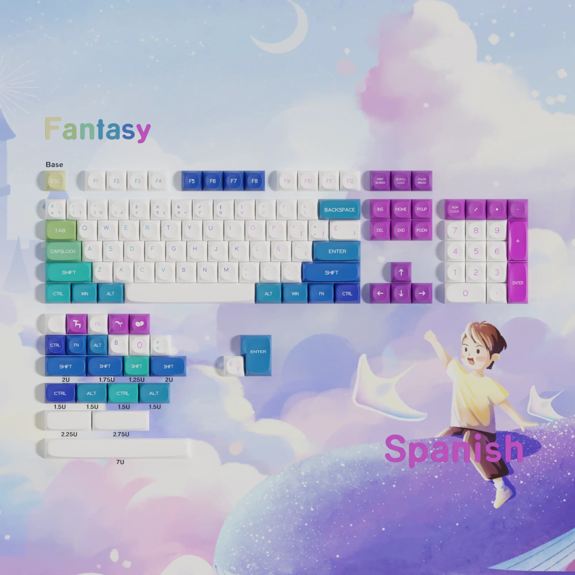 ES Spanish PBT Keycaps MOA Cherry Red Blue Samurai Night Sakura Morandi Dye Sub Keycap For ISO Layout Ansi Mechanical Keyboard