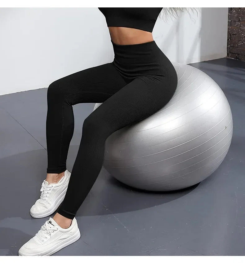 Women Thread Solid Leggings Seamless Knit Yoga Leggings Gym Workout Running Stretchy High Waist Hip Liftting Skinny Gym Tights