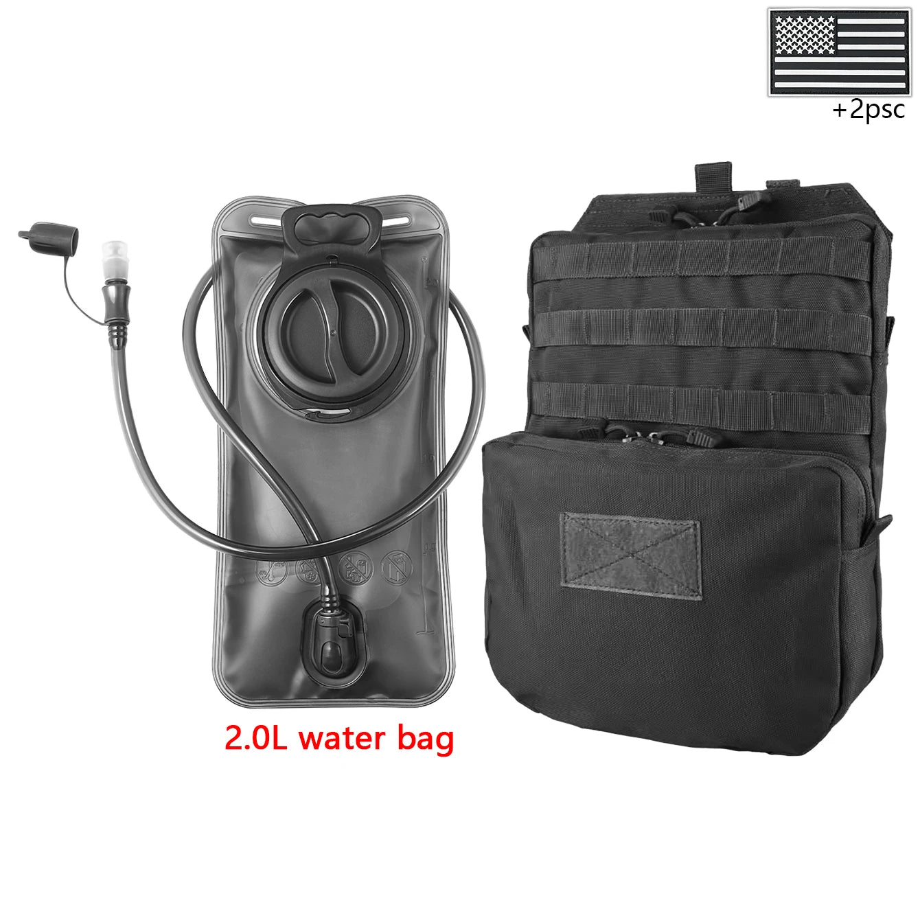 Outdoor sports drinking equipment: 2L large-capacity water bag + molle backpack, suitable for hiking, camping, and cycling