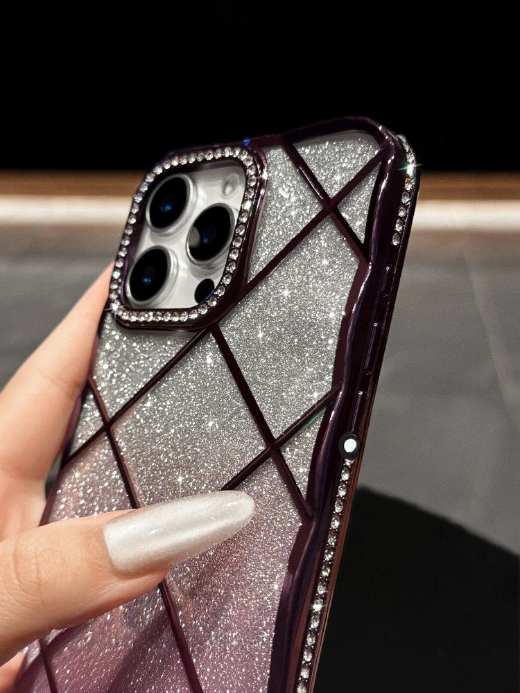 Luxury Diamond Case for iPhone 16Pro 15Pro Max Rhombus Transparent Plating Soft Silicone Cover for iPhone 15 16 13 12 14 Pro Max