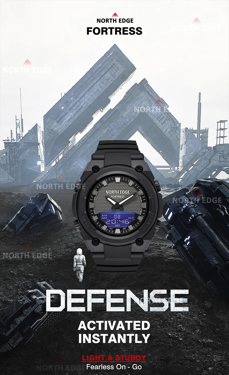 NORTH EDGE FORTRESS Men's Sports Watches Stopwatch Men's Digital Watches World Time Wristwatch relógios masculino Waterproof 50M
