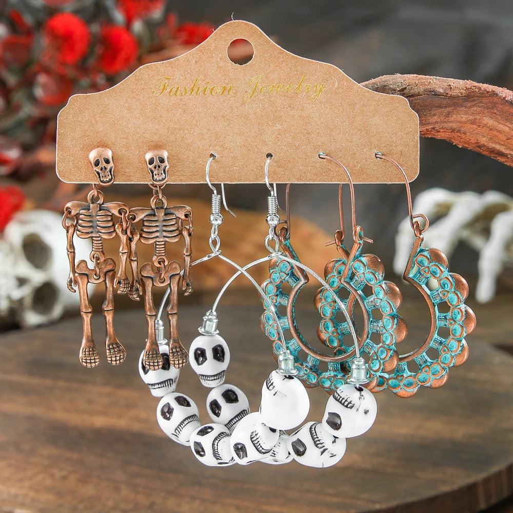 Halloween Dangle Earrings Set Creepy skull Face Mask Cobweb Imitation of Human Skeleton Creative Ear Jewelry Versatile Gifts