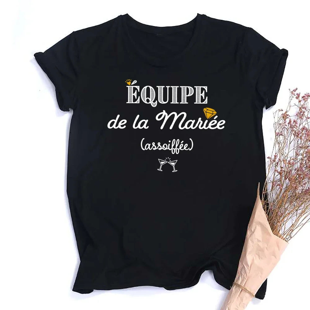 French Printed T-shirt EVJF Team of The Bride T Shirt Bachelorette Party Outfit Tops Team Bride Bridesmaid Short Sleeve Clothes