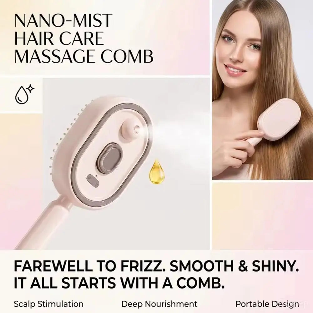 Electric Spray Hair Brush Hair SPA Nourishes Hair Essential Oil Spray Reduce Frizz Anti-Static Retractable Steam Massage Comb