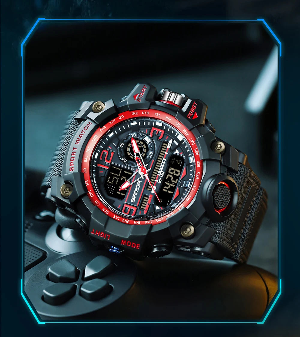 SANDA 3133 Digital Watch Men Military Sport Stopwatch Quartz Wristwatch Top Brand Luxury LED Waterproof Male Electronic Clock