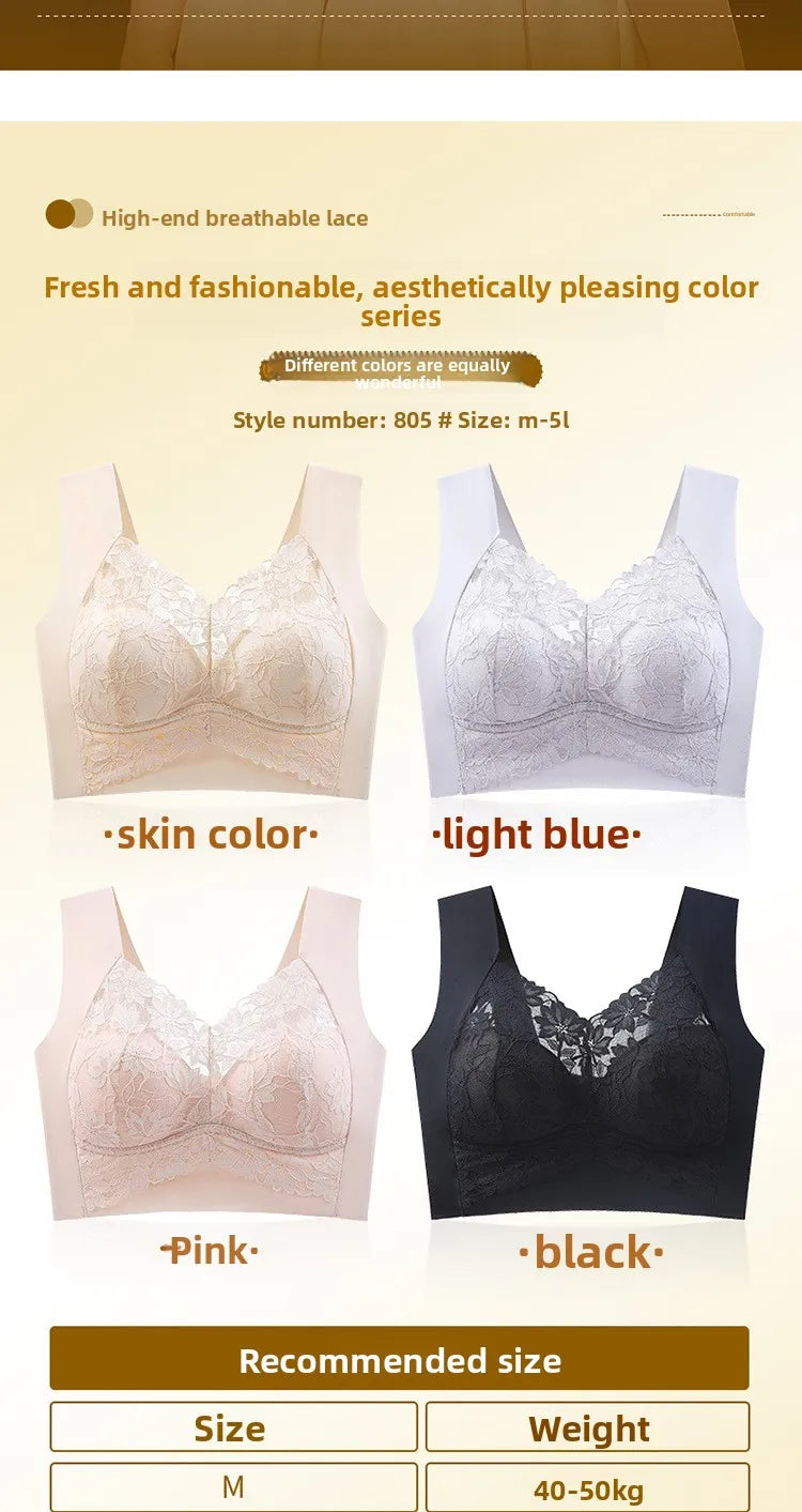 Ladies Comfortable Sexy Lace Seamless Breathable Back Bra All Season Comfortable Without Steel Ring Gathering Anti Sagging Vest