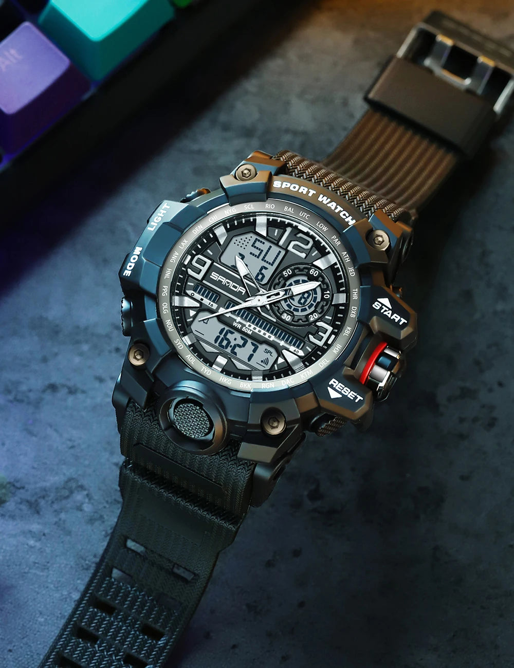 SANDA 3133 Digital Watch Men Military Sport Stopwatch Quartz Wristwatch Top Brand Luxury LED Waterproof Male Electronic Clock