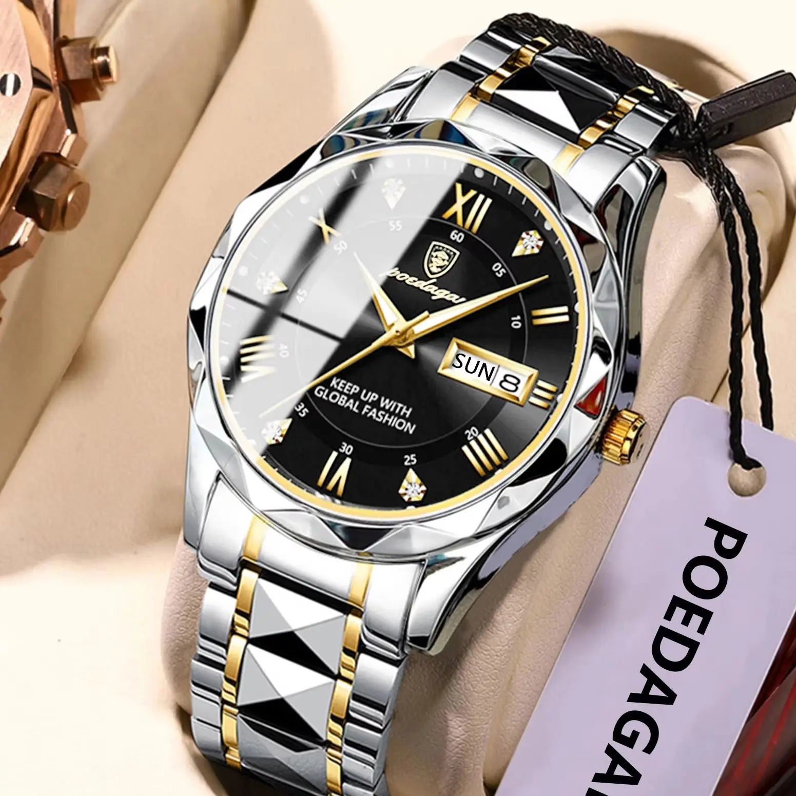 POEDAGAR Luxury Brand Men's Watches Waterproof Stainless Steel Luminous Man Wristwatch Date Week Quartz Business Men Clock Reloj