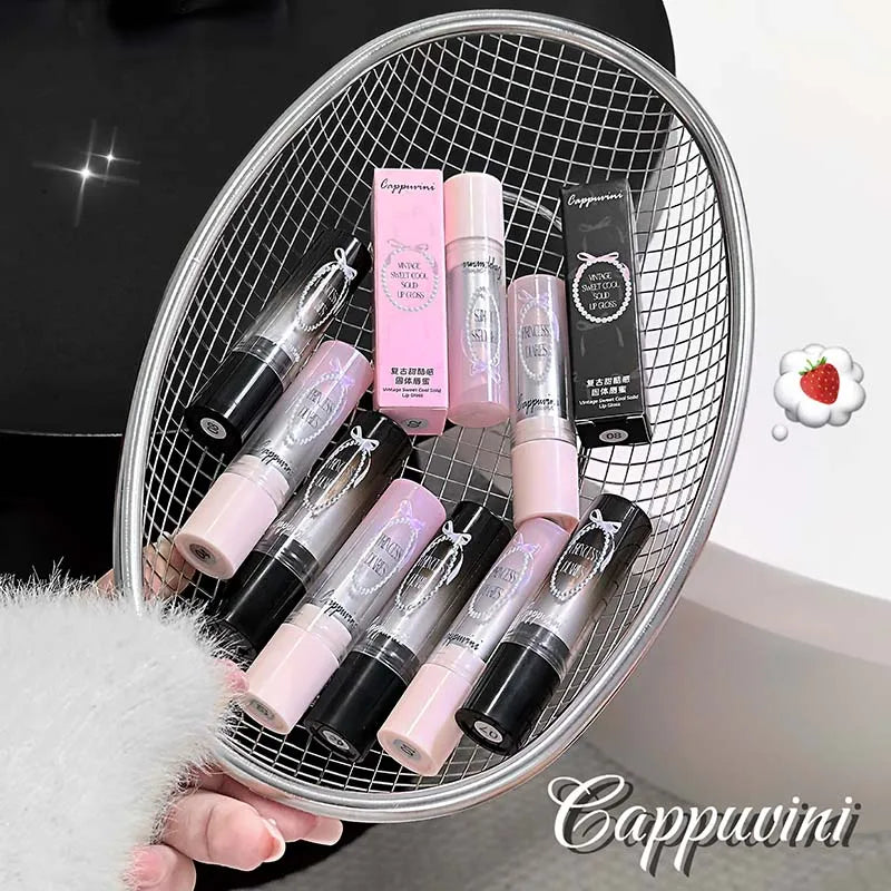 Pink Crystal Mirror Glass Solid Lip Gloss Round Tube Water Light Jelly Lipstick Moisturizing Clear Lip Glaze Nude Brown Lip Tint