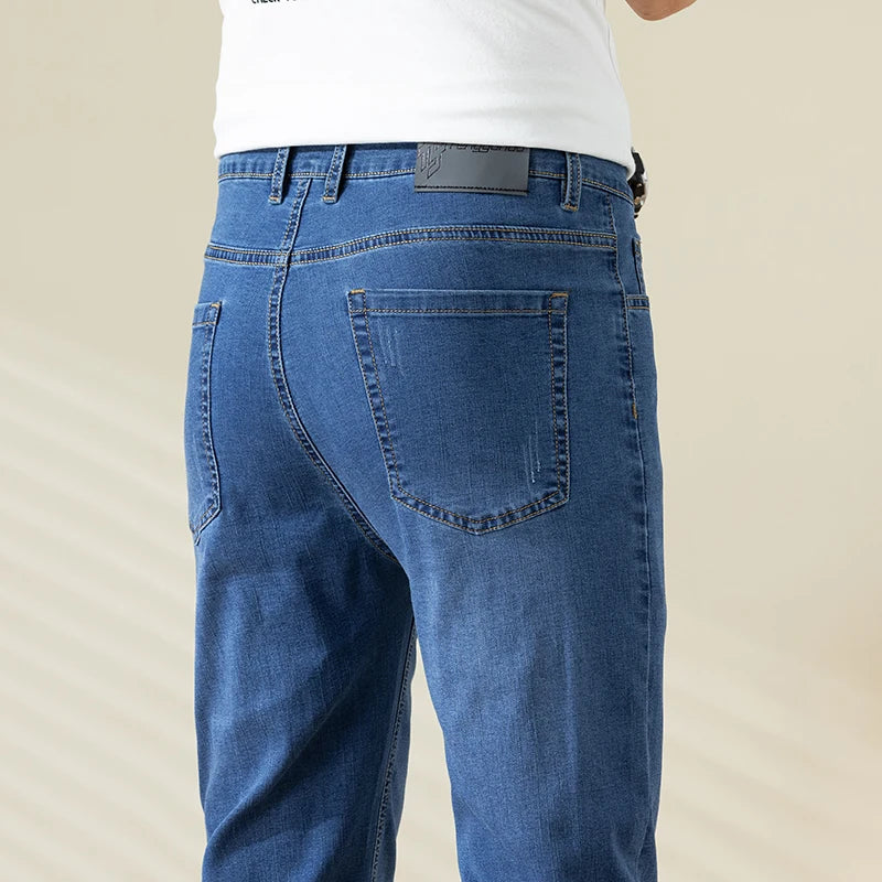 Summer Thin Mens Clothing Cowboys Slim Straight Jeans Men Denim Pants Casual Regular Fitness Men's Trousers Light Blue 2025