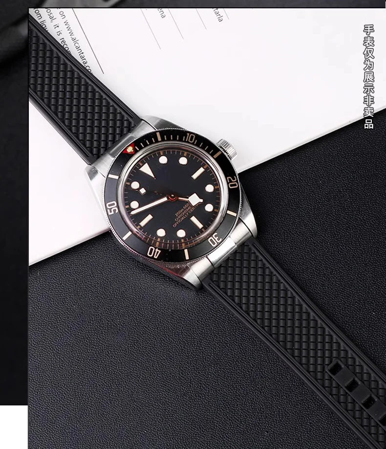 Metal End Link Curved End With Fluoro Rubber Strap 20mm Waterproof Quick Release Bracelet Fit for 39mm Tudor Black Bay GMT
