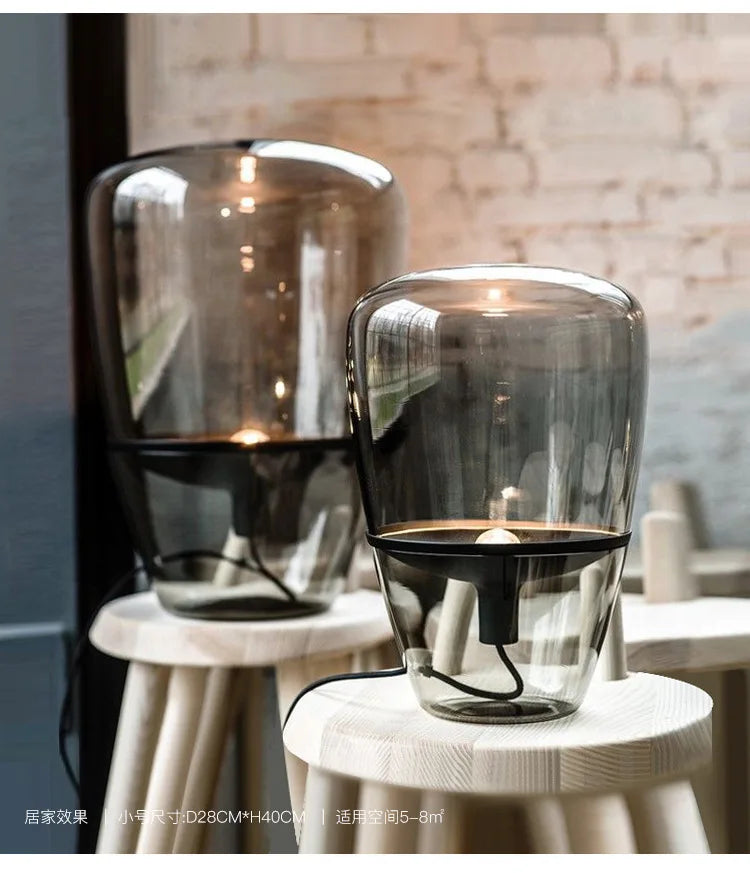 Postmodern Smoky Gray Glass Table Lamp Italian Creative Art Desktop Decoration Stand Lights Living Room Bedroom Hotel Lighting