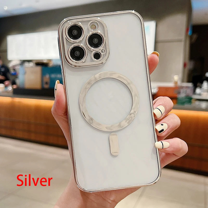 Electroplated magnetic Magsafe wireless charging case suitable for iPhone 11 13 12 14 Pro XS Max X XR 8 Plus silicone phone case