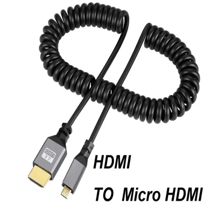 0.5-2.4M 4K Micro HDMI Cable 4K 60HZ Micro HDMI-Compatible TO HDMI Coiled Extension Flexible Spiral Cable  For PC Monitor TV