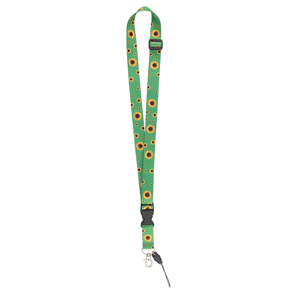 Summer Hot Style Sunflower Lanyard Adjustable Buckle Phone USB Badge Holder Hang Rope Necklace For Friends Gifts