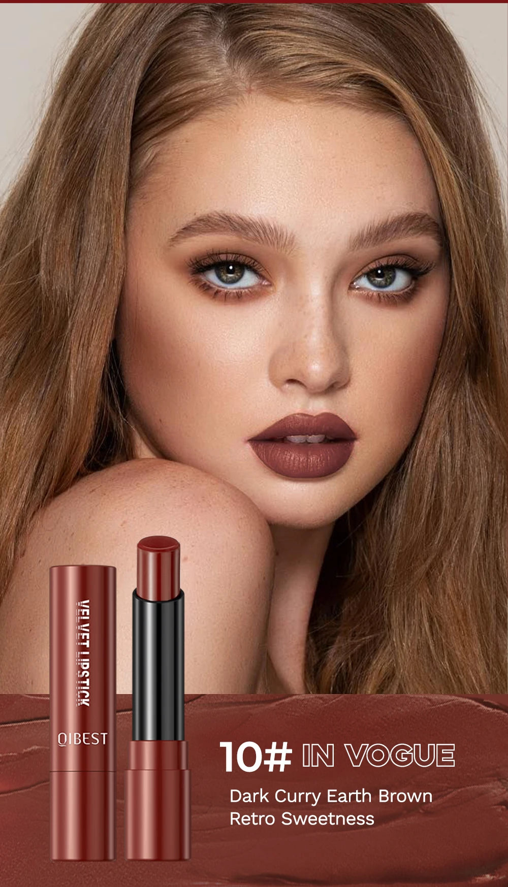 QIBEST Nude Lipstick Matte Lip Gloss High Pigment Makeup Classic Sexy Lipgloss Non-Stick Cup Long Lasting Red Lip Tint Cosmetics
