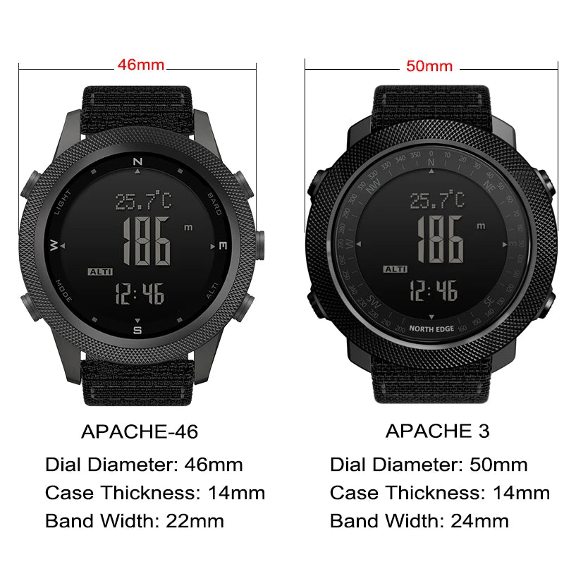 NORTH EDGE APACHE-46 Men Digital Watch Outdoor Sports Running Swimming Outdoor Sport Watches Altimeter Barometer Compass WR50M