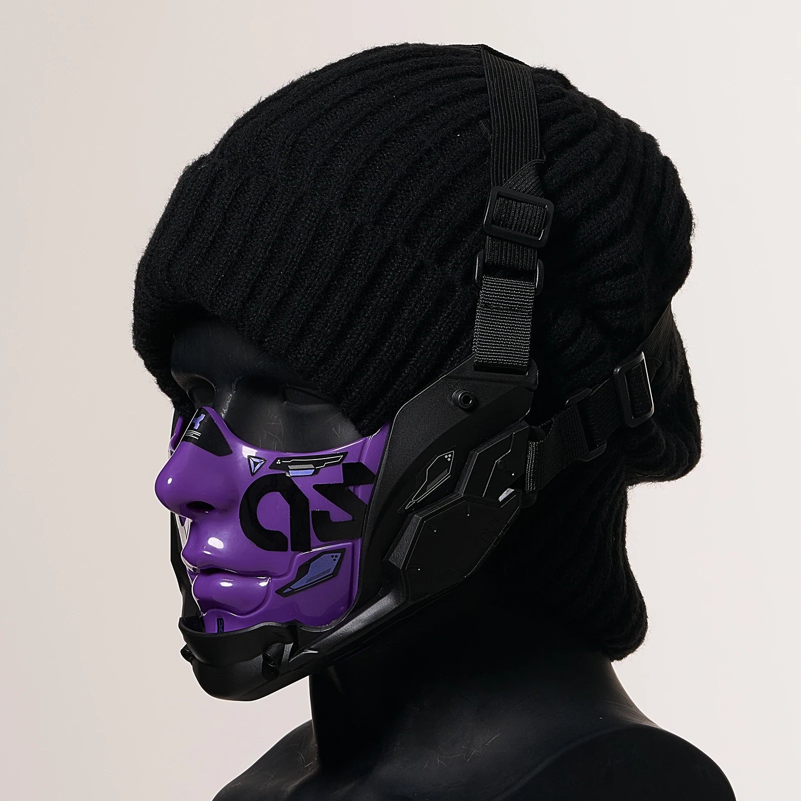 JAUPTO Cyberpunk Half Face Mask Mecha Style Halloween Cosplay Mask Adjustable Straps Breathable Comfort Tactical Streetwear