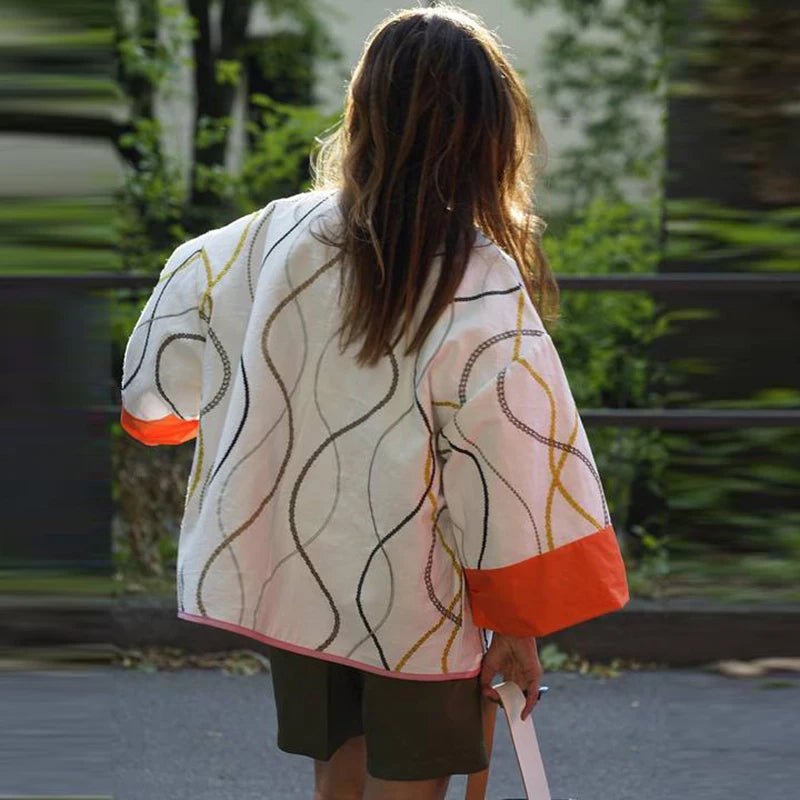 New Printed Pocket Wide Sleeved Ladies Outwear Loose Fashion Women's Double Sided Jacket 2023 Chic Casual Party Street Wear