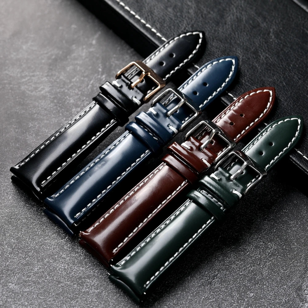 Handmade Italian Patent Leather Strap,18 19 20 21 22MM Quick Release, Men's Soft Genuine Leather Bracelet Black Blue Green Brow
