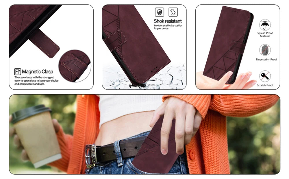 Geometric Leather Wallet Case For ZTE Blade A76 A75 A73 A55 A53 Plus A52 A35 Core V60 V80 Vita Nubia Focus 2 Ultra Calf P9 Pro