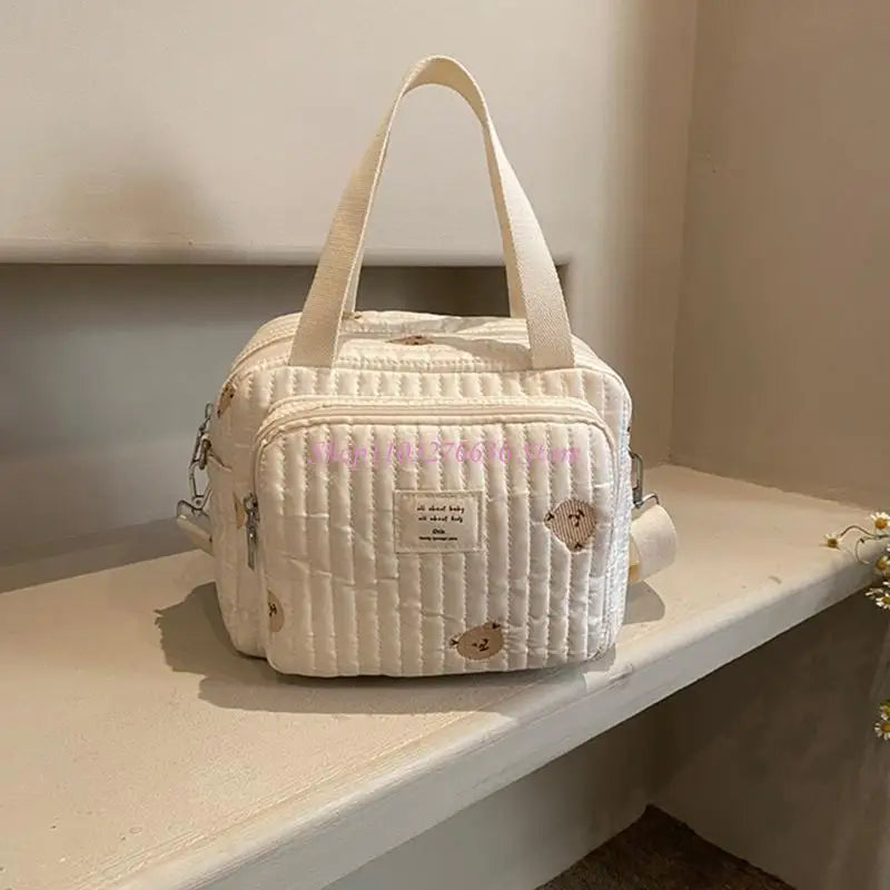 R6FD Lovely Baby Diaper Bag with Floral/Animal Embroidery, Fashionable Shoulder Bag Organiser Case Container for Busy Parents