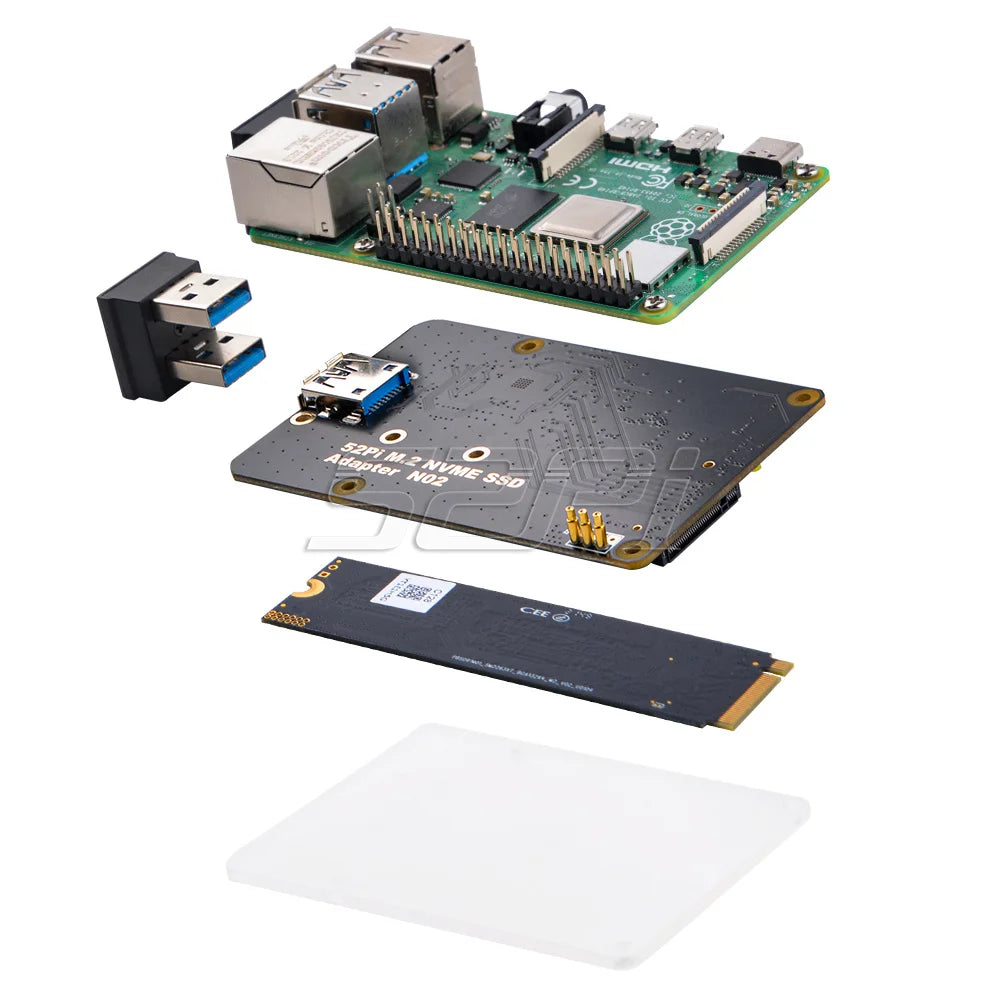 52Pi Raspberry Pi 4 Model B M.2 NVME SSD Adapter Board N02