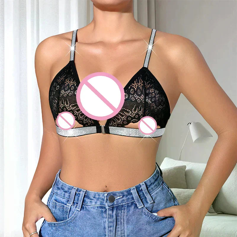 Ladies' Bra With A Shiny Silver Ribbon Sexy Bra Top Comfortable And Breathable Strap Bra