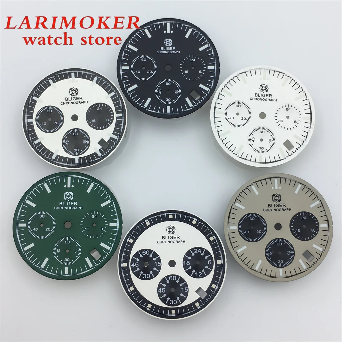 BLIGER 31.5mm 6-pin dial quartz movement Watch dial with VK63 Watch hands C3 green glow-in-the-dark with VK63 movement
