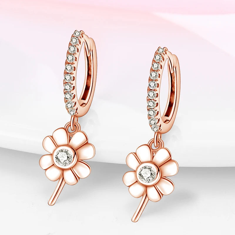 Hot Sale 925 Sterling Silver Spring Zircon Sunflower Stud Earrings For Women 2023 Trending Fashion Jewelry mother's day gift