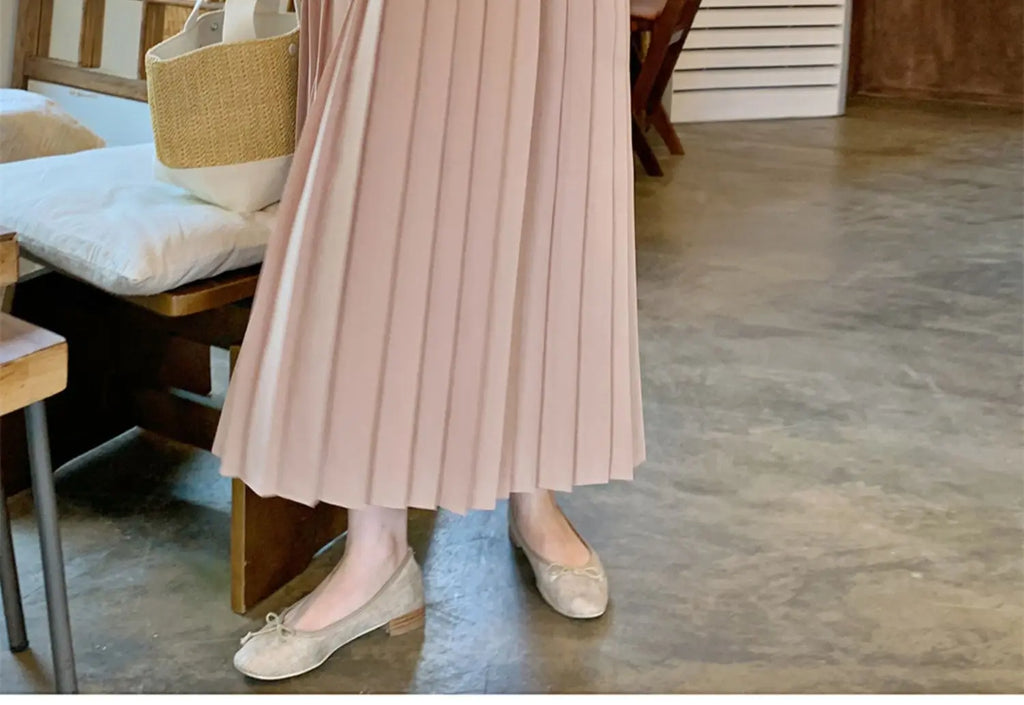 Summer 2024 Korean Sle Loose Slimming ort Sve Chiffon Pleated Long Dr Women's Casual Knee-Over Maxi Dr