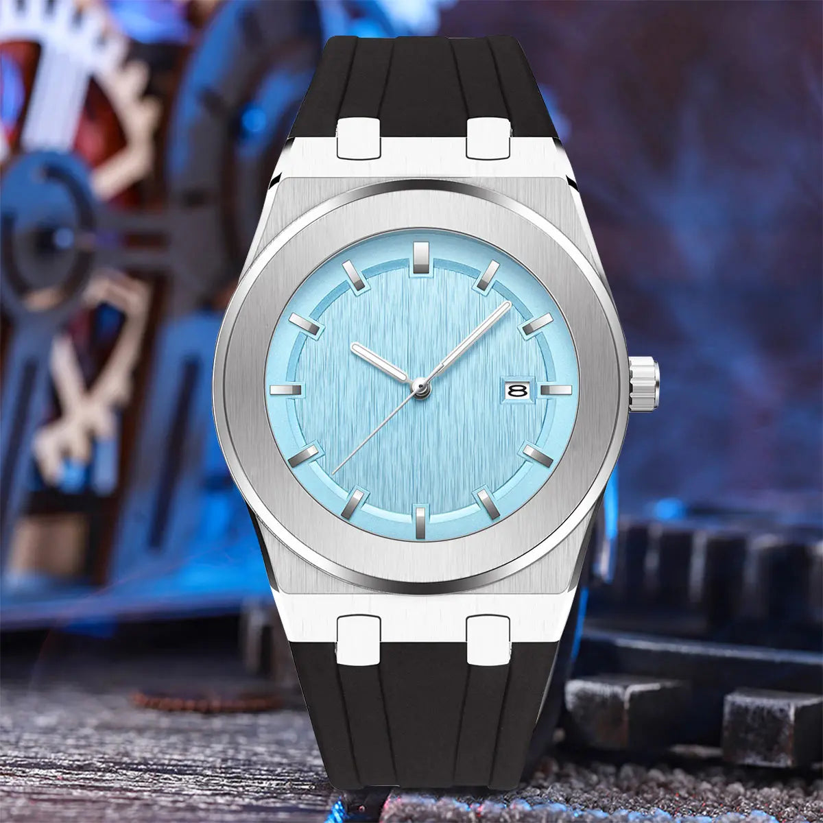 PINTIME Simple Men's Watch Fashion Leisure Sports Silicone Watch Automatic Date No Logo Round Waterproof Quartz Watch