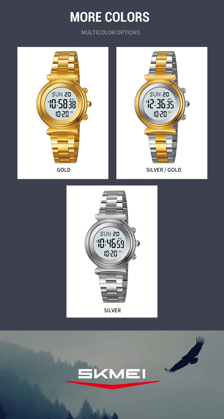 SKMEI Fashion Women's Alloy Digital Business Watch Waterproof Steel Strap Women Watch Simple Exquisite Silver Watch with 2408