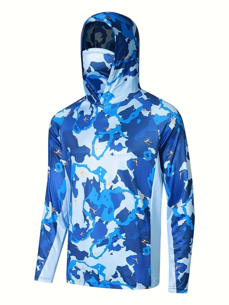 2024 Hooded Face Mask Sun Protection UV Protection Grey camouflage Long Sleeved Hiking Sportswear Fishing Suit