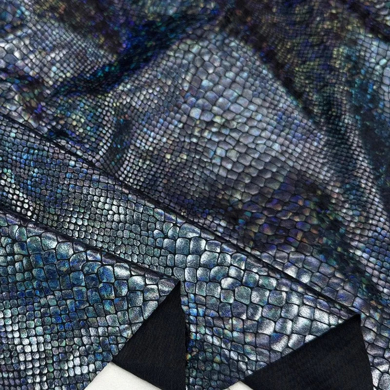 Color Changing Glossy Snake Patterned Elastic Fabric Creative Stage Runway Styling Graduation Designer Cloth for Diy Sewing