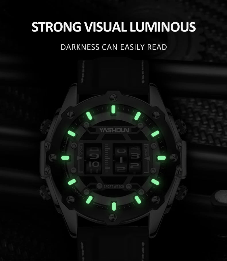 Men Quartz Watch Roller Digital Dial Design Silicone Strap Versatile Wristwatch Clock Waterproof Military Sports Clock