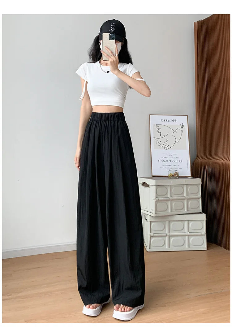 BIVIGAOS Lazy Style Loose Wide Leg Pants Women Summer Coloured Thin Casual Tide Straight Ice Silk Japanese Sunscreen Pants