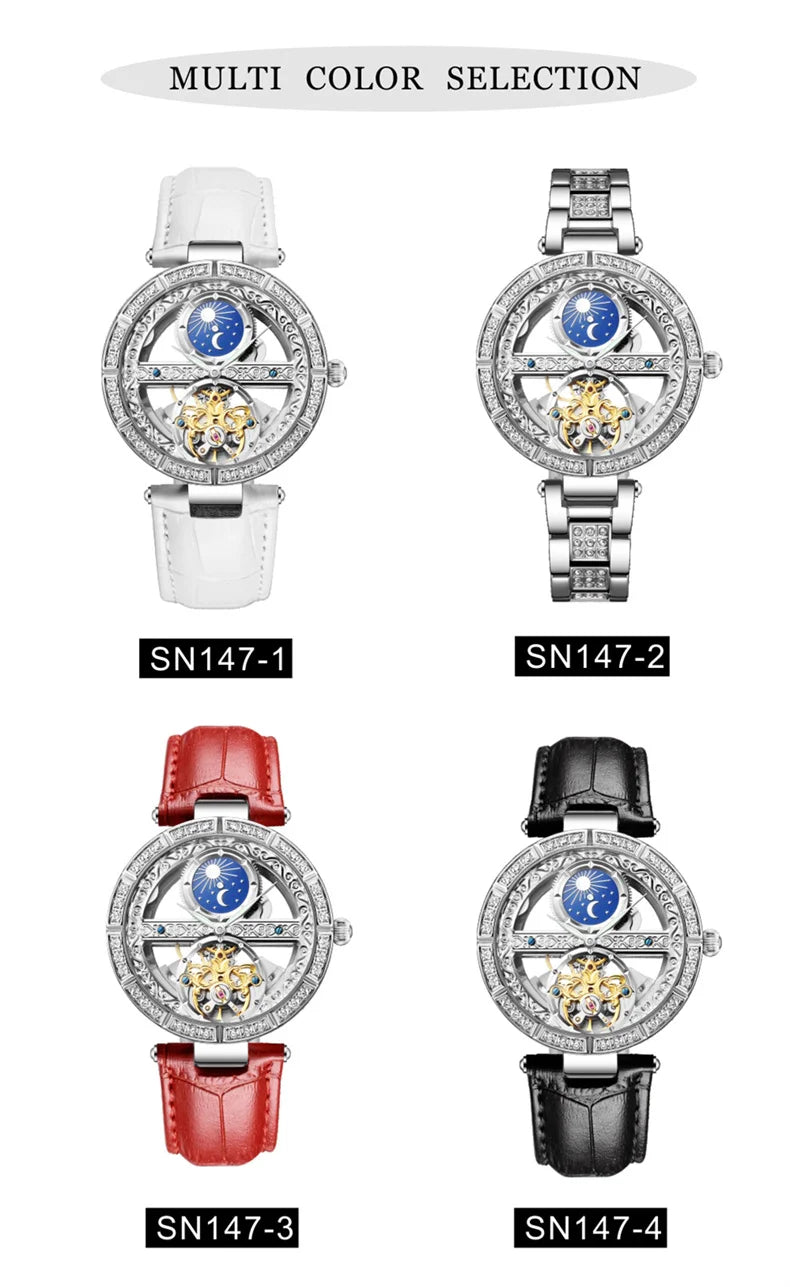 Luxury Women's Waterproof Skeleton Tourbillon Mechanical Watches Night Glow Beauty Elegant Mechanical Watch For Women