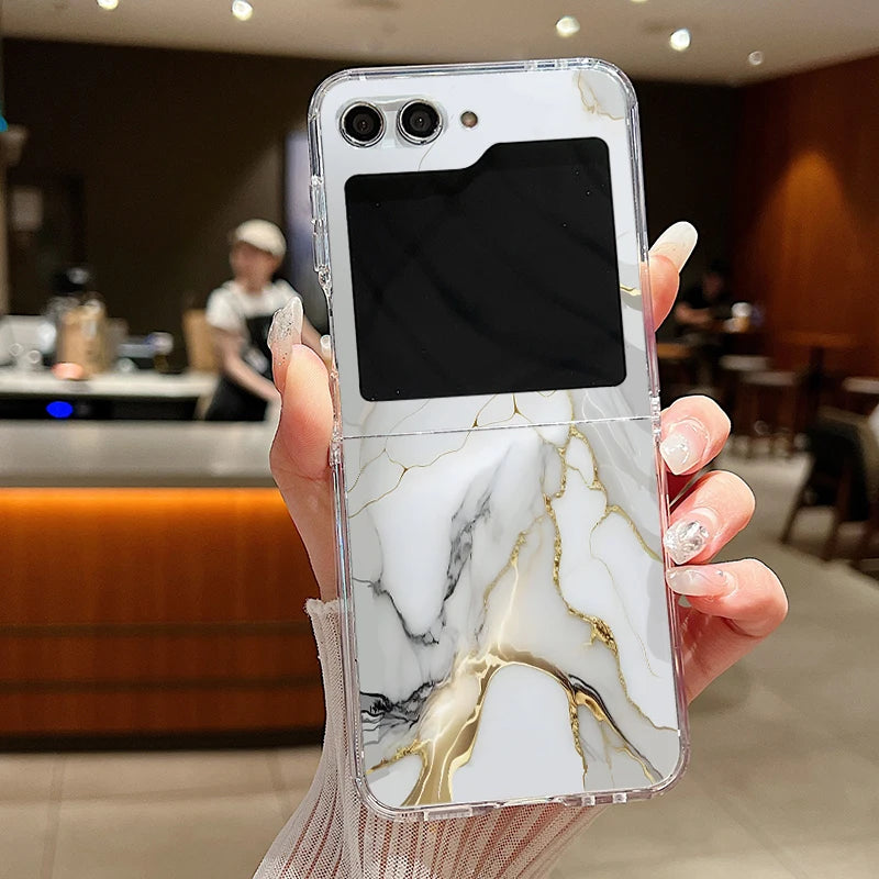 For Samsung Galaxy Z Flip 7 6 5 4 3 Case Watercolor Marble Pattern Hard Clear Folding Cover For Samsung Z Flip6 Flip5 Flip7