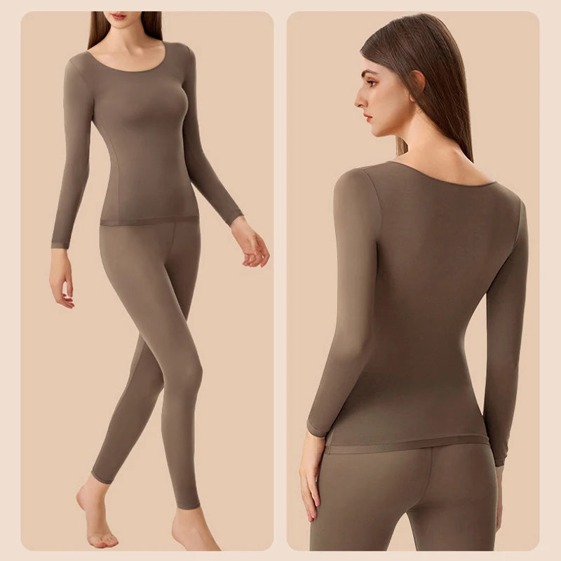 Women's Ultra-Thin Seamless Thermal Underwear High-Elasticity Warm Vest Slim Fit Top Casual Long Sleeves Lightweight Sleepwear