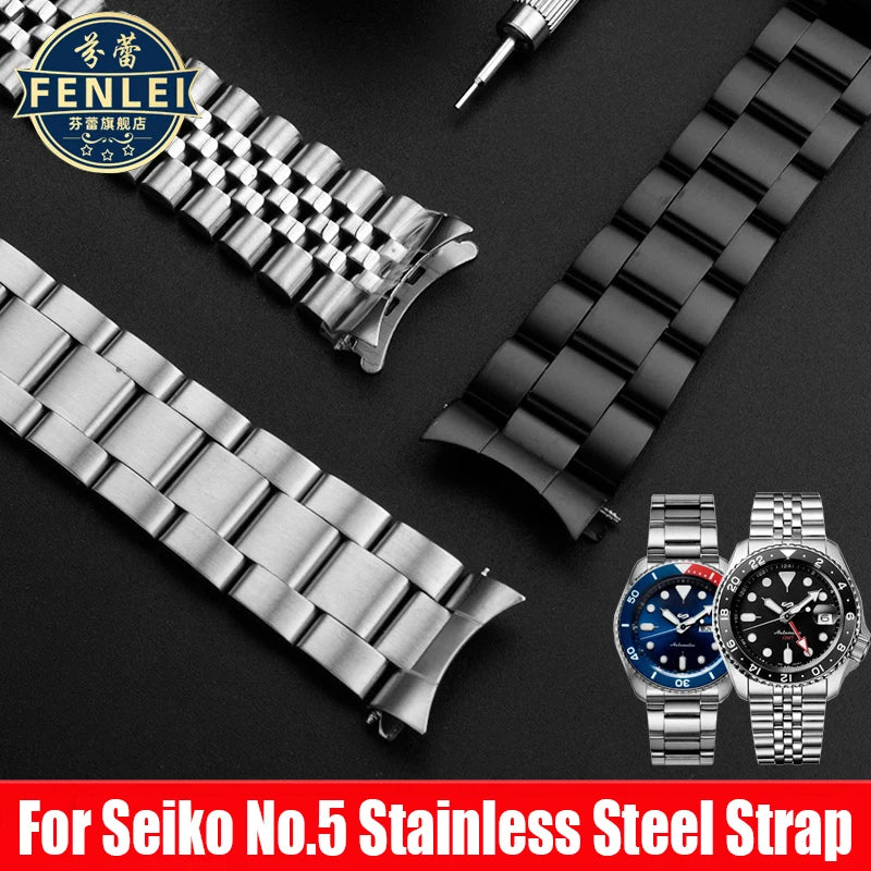 For Seiko No.5 Solid Stainless Steel Band 20mm 22mm Men's Sports Strap SKX007 SKX009 SRPD63K1 SKX175 Jubilee Curved End Bracelet