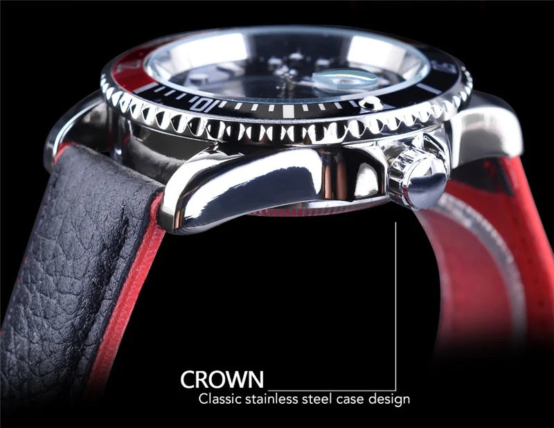 WINNER 002 Fashion Men's Mechanical Watch Luxury Style Calendar Night Light Business Black White Classic Men's Automatic Watch
