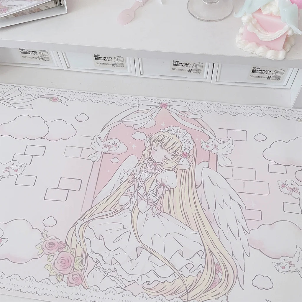 New Original Angel Girl Leather Mouse Pad Cartoon Rabbit Anti-slip Anti-fouling Dining Table Mat Large Size Computer Keyboard Pa
