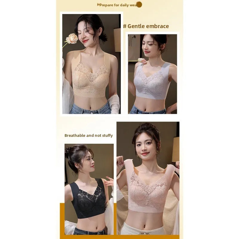 Ladies Comfortable Sexy Lace Seamless Breathable Back Bra All Season Comfortable Without Steel Ring Gathering Anti Sagging Vest